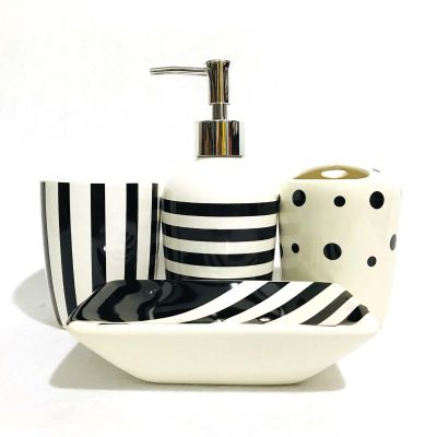 AOPPLSOT Seifenspender Set Keramik, Badezimmer Set, mit Zahnbrstenhalter, Seifenspender, Seifenschale, fr den Waschplatz,White