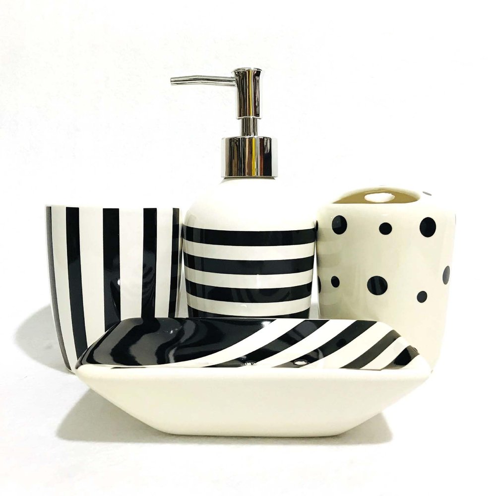 AOPPLSOT Seifenspender Set Keramik, Badezimmer Set, mit Zahnbrstenhalter, Seifenspender, Seifenschale, fr den Waschplatz,White
