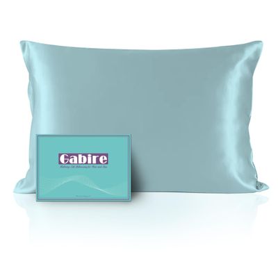 Gabire Mulberry Silk Pillowcase for Hair and Skin Prevent Acne Pillow Cases Both Sides Real Silk Pillowcases Organic Silk Pillowcase with Hidden Zipper, Haze Blue, King (20"36")