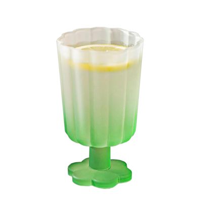 9oz Creative Crystal Flower Wine Glasses,Vintage Petal Ripple Glass Tall Glass,Colorful Wiggly Cocktail Coupe Glass Dessert Glass,Cocktail Juice Glass for Party Wedding Festival Bar Gift (Green C)