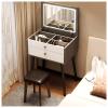 ZUMAHA Stylish Multifunctional Vanity Desk, Vanity Set with Upholstered Makeup Stool for Girls Women, Dressing Table with Convenient Flip-Top Mirror Elegant view 1
