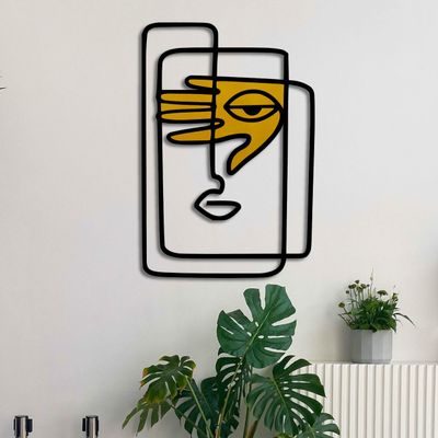 KAWA METALWORKS Face Metal Line Art, Abstract Picasso Inspired Black and Gold Minimalist Wall Sculpture, Modern Style Home Decor for Contemporary Interiors (Small - 14" x 10" (H x W))