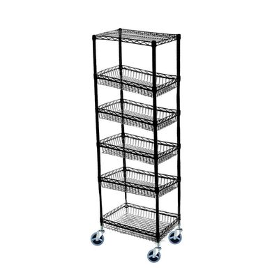 Omega 14" Deep x 36" Wide x 60" High 6 Tier Black Mobile Basket Unit 800lb Total Capacity