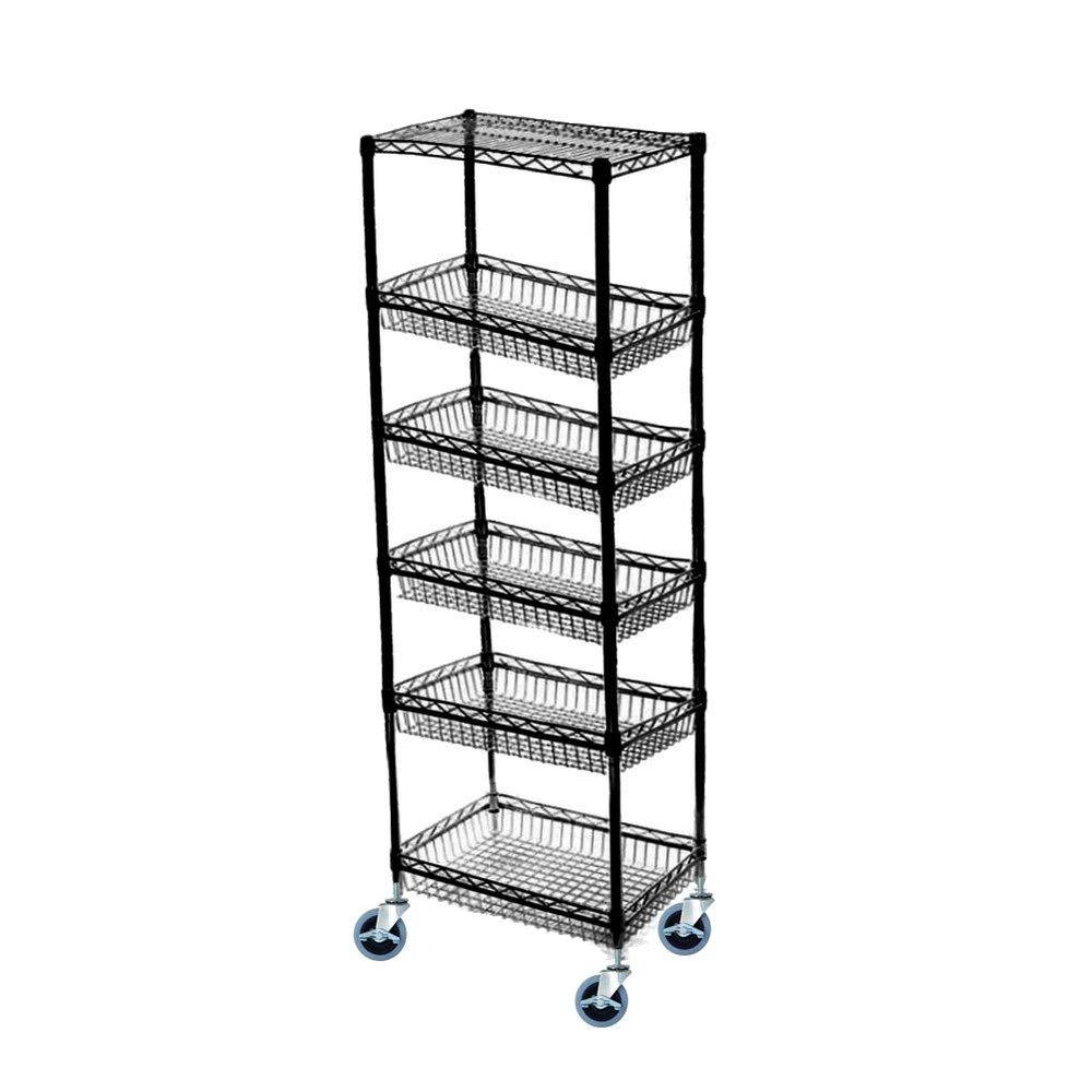 Omega 14" Deep x 36" Wide x 60" High 6 Tier Black Mobile Basket Unit 800lb Total Capacity