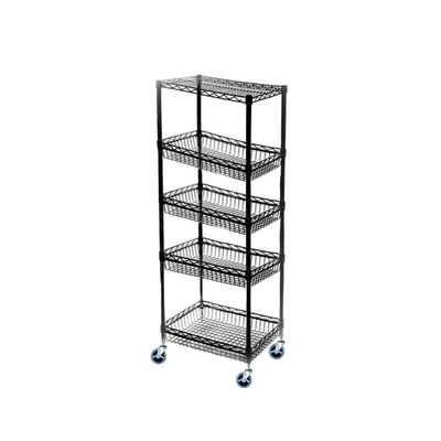 Omega 14" Deep x 24" Wide x 69" High 5 Tier Black Mobile Basket Unit 800lb Total Capacity