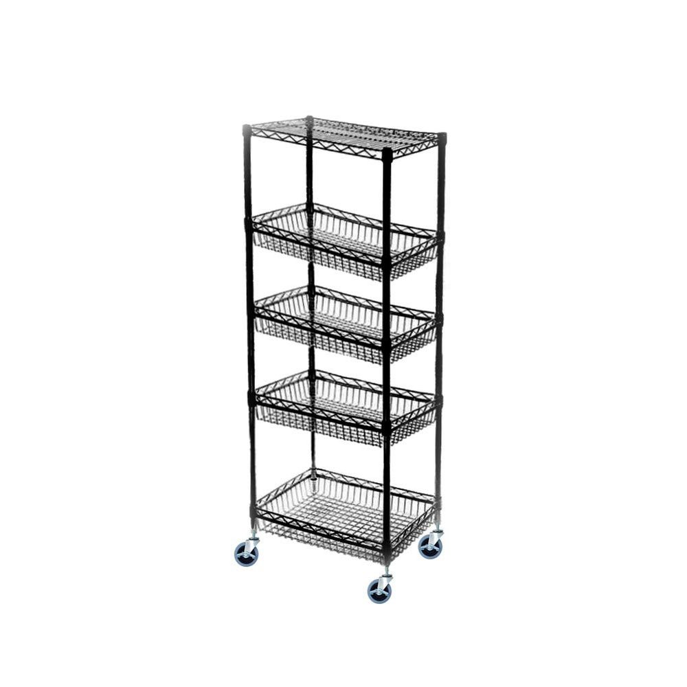 Omega 14" Deep x 24" Wide x 69" High 5 Tier Black Mobile Basket Unit 800lb Total Capacity