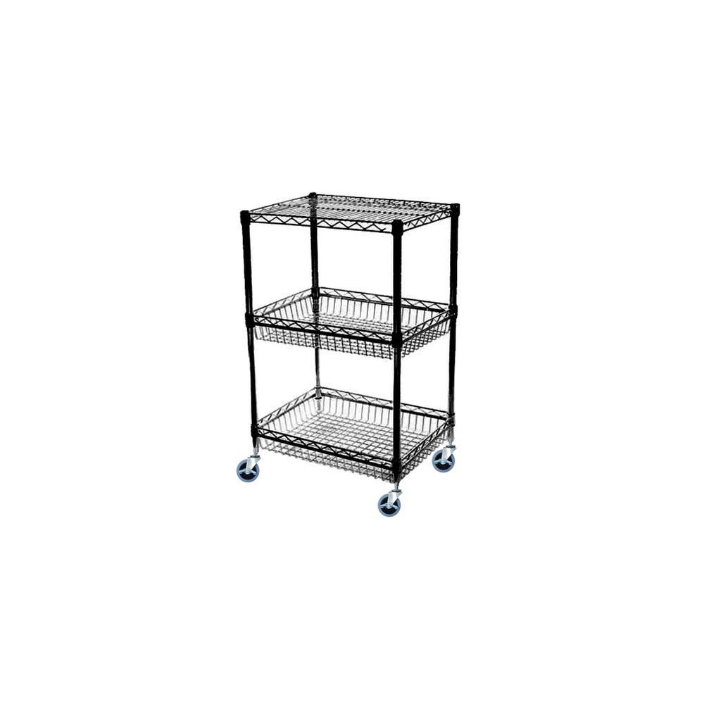 Omega 14" Deep x 36" Wide x 20" High 2 Tier Black Mobile Basket Unit 800lb Total Capacity