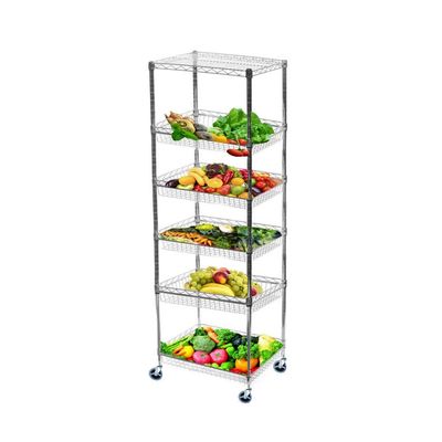 Omega 18" Deep x 30" Wide x 69" High 6 Tier Chrome Mobile Basket Unit 800lb Total Capacity