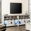 WAMPAT TV Stand for 100+ Inch TVs, Set of 2 Tall Highboy Farmhouse Entertainment Center w/Mesh & Sliding Barn Doors, Extra Wide Wood Media Console w/Adjustable Shelf & Blue LED Lights, Antique White view 2