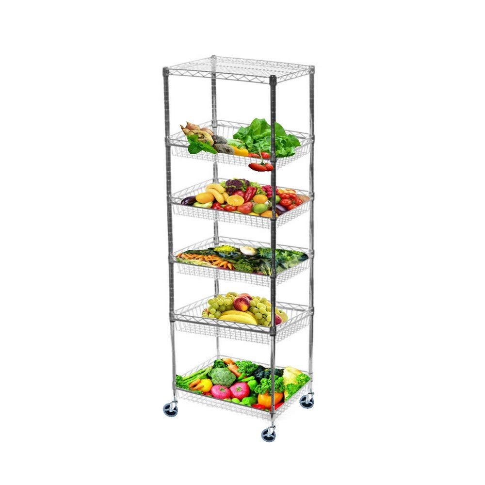 Omega 14" Deep x 24" Wide x 69" High 6 Tier Chrome Mobile Basket Unit 800lb Total Capacity