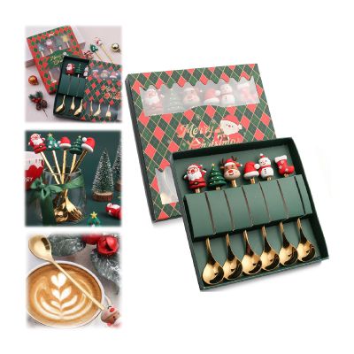 2024 New Christmas Cutlery Set, Stainless Steel Tree Tea Spoon for Home, Creative Coffee Spoons Forks Set, Dessert Spoon Ideal Gift for Kid Friend (Q-6 Spoons)