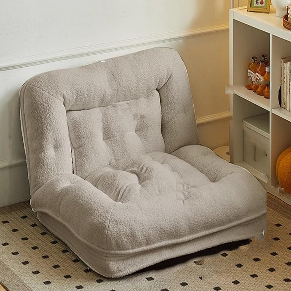 ESRADA Lazy Sofa Bed Adjustable Floor Sofa,Convertible Sofa Sleeper with 2 Lumbar Pillows,Modern Soft Sherpa Sofa Bed with Removable Cover for Living Room/Apartment/Dorm Grey-Small
