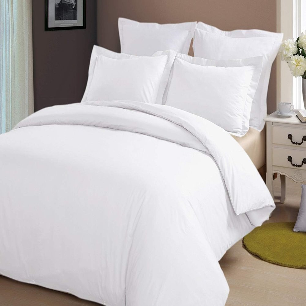 AHJ Beddings Queen Size 7 Piece Duvet Cover Set (21 inch Deep Pocket Sheet Set and Duvet Cover) - 600 Thread Count, 100% Egyptian Cotton - White Solid