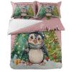 Penguins Christmas Tree Duvet Cover Sets 4 Piece Full Ultra Soft Bed Quilt Cover Set for Kids/Teens/Women/Men,Winter Snowflakes Pink Back Bedding Collection All Season Use view 2