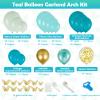 133Pcs Teal Balloons Arch Kit DIY Balloon Arch Garland Kit with Double-Stuffed Teal Balloons Gold Butterfly Blue Balloons Arch Kit for Birthday Wedding Bridal Baby Shower Communion Party Decorations view 4