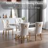 civama Dining Chairs Set of 6, Elegant Luxury Velvet Tufted Dining Chairs Golden Legs & Nailhead Trim, Back Lion Head Pull Ring & Rhomboid Pattern, Nikki Collection Armless Kitchen Chair, Beige view 3