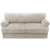 H.VERSAILTEX Sofa Cover 3 Piece T Cushion Sofa Slipcovers Thick Velvet Couch Cover Stretch T Cushion Sofa Covers for 2 Cushion Couch with 2 Individual T Cushion Covers Washable, Oatmeal view 1