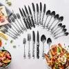 Black Silverware Set Set With Steak Knives Flatware Set for 4 Luxury 24 Piece Patterned Utensi Sets 18/10 Stainless Steel Cutlery Set Include Fork Knife Spoon Tableware view 1