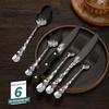 Black Silverware Set Set With Steak Knives Flatware Set for 4 Luxury 24 Piece Patterned Utensi Sets 18/10 Stainless Steel Cutlery Set Include Fork Knife Spoon Tableware view 3