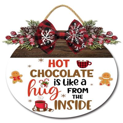 Sokomurg Christmas Decoration Hot Chocolate Decor Hot Chocolate is Like a Hug From the Inside Sign for Cocoa Bar Christmas Sign for Home Decor Christmas Wreath Hanging for Holiday Wall Indoor 11"