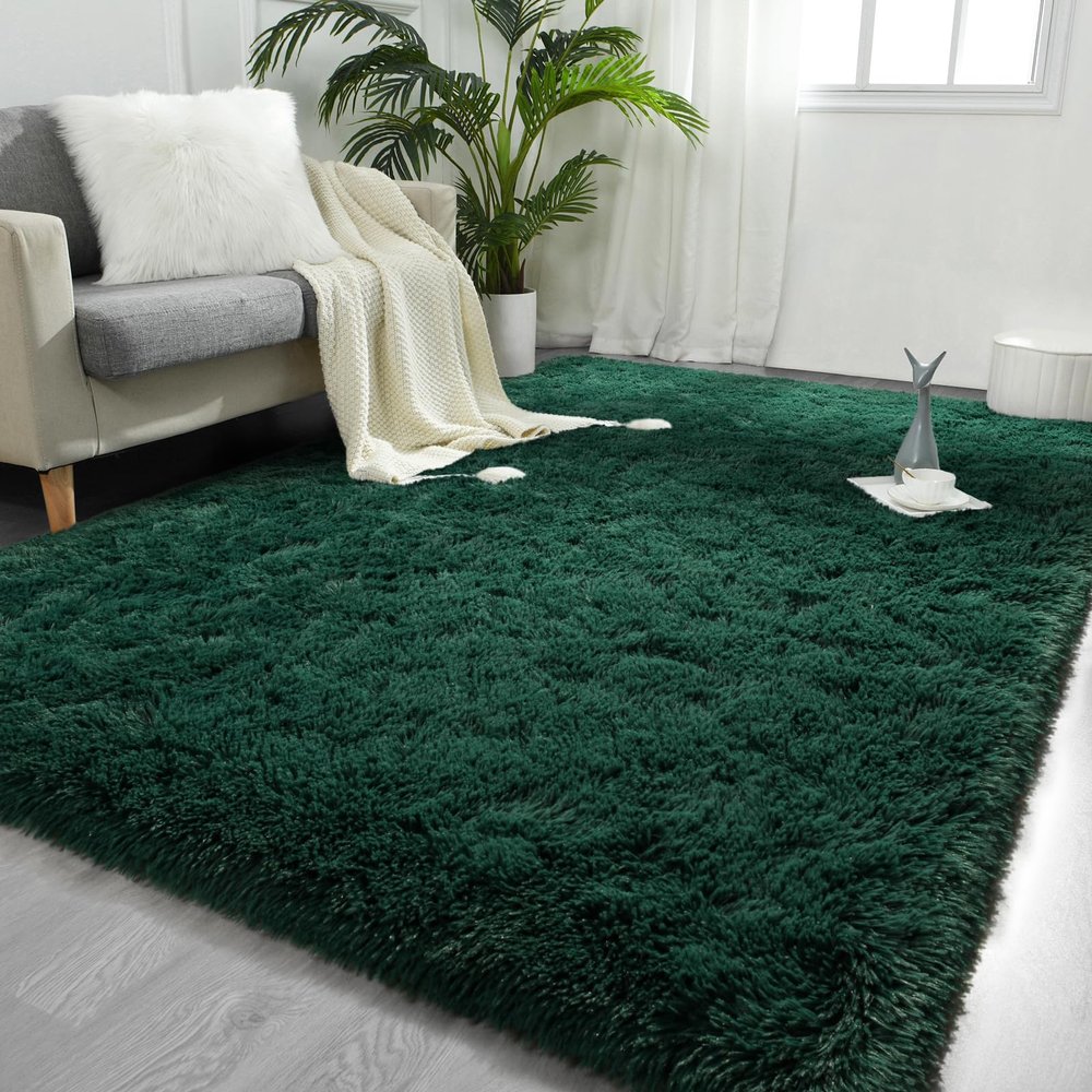 FlyDOIT 8x10 Feet Large Area Rugs for Living Room, Deep-Green Shaggy Rug Fluffy Throw Carpets, Ultra Soft Plush Modern Indoor Fuzzy Rugs for Bedroom Girls Kids Nursery Room Dorm Home Decor