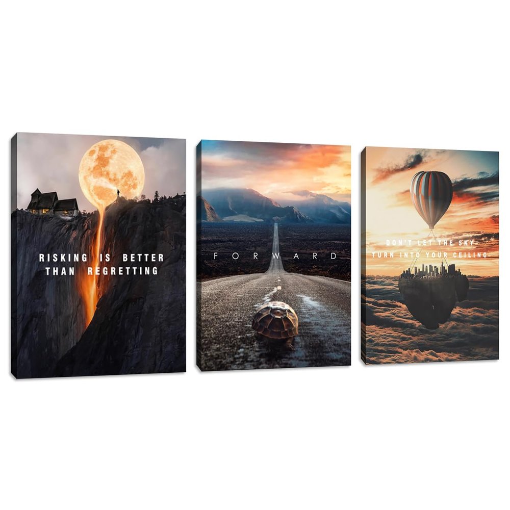 3 Pieces Motivational Canvas Wall Art Office Wall Decor Entrepreneur Quotes Inspiring Framed Poster Inspirational Quotes for Art Decoration Ready to Hang for Office Work Place Bedroom(48''Wx 24''H)