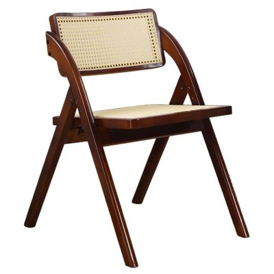 Foldable Wood Rattan Dining Chair, Armless Dining Room Kitchen Side Chair with Natural Cane Back and Wooden Leg, Lounge Chair for Living Room/Bedroom/Courtyard