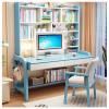 DOLUNTO Solid Wood Height-Adjustable Desk with Built-in Bookshelf, Versatile Writing Table for Students and Adults (Color : Blue+Chair B, Size : 85x60x173cm) view 1