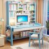 DOLUNTO Solid Wood Height-Adjustable Desk with Built-in Bookshelf, Versatile Writing Table for Students and Adults (Color : Blue+Chair B, Size : 85x60x173cm) view 2