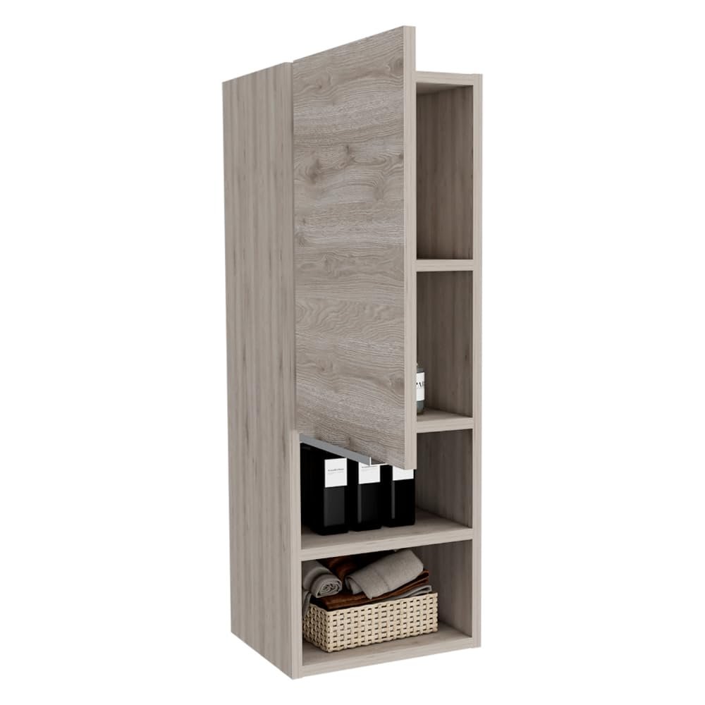 Yone jx je Medicine Cabinet Two Open Shelves, Storge Cabinet with Two Interior Shelves (Light Gray Finish)