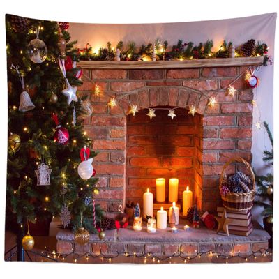 BELECO Large Christmas Fireplace Tapestry Wall Hanging Christmas Fireplace Candles Shiny Stars Xmas Trees Art Wall Decor Christmas New Year Party Decorations Backdrop Bedroom Living Room Home Decor