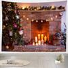 BELECO Large Christmas Fireplace Tapestry Wall Hanging Christmas Fireplace Candles Shiny Stars Xmas Trees Art Wall Decor Christmas New Year Party Decorations Backdrop Bedroom Living Room Home Decor view 2