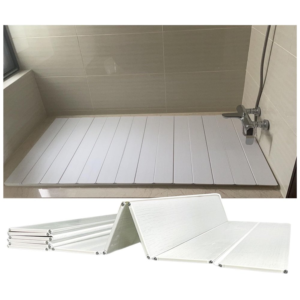 Bathtub Tray Folding Bathtub Cover Bathtub Tray, 0.6cm Thickness Insulation Dust-Proof Board Bath Shelf, Shutter Bath Lid for Luxury Spa Or Reading, Bathtub Accessories Multifunctional (Color : White