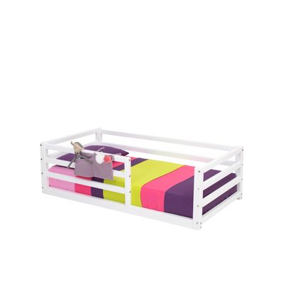 Montessori toddler bed with rails, Toddler floor bed with rails, Montessori floor bed with rails for kids, Wooden floor bed, Montessori furniture (Twin, White)