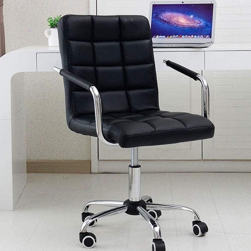 Armchair Computer Chair Swivel Office Chair Casters Height Adjustable Seat Synthetic Leather Backrest Reception Meeting Stool Chair (Color : Black)