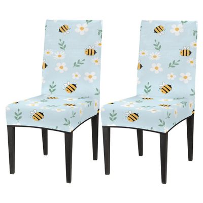 bisibuy Spring Bees Daisy Chair Covers for Dining Room 2 Pack Stretch Parson/Dining Chair Slipcover Universal Fit Chair Protector for Home,Dining Room, Restaurant,Banquet