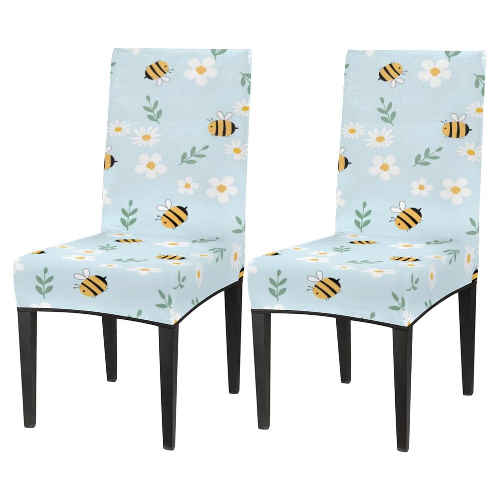 bisibuy Spring Bees Daisy Chair Covers for Dining Room 2 Pack Stretch Parson/Dining Chair Slipcover Universal Fit Chair Protector for Home,Dining Room, Restaurant,Banquet