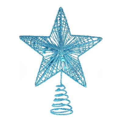 Didiseaon Christmas Tree Toppers Glitter Star Tree Toppers 5 Point Star Treetop Xmas Treetop for Holiday Christmas Tree Party Decoration 20cm Blue