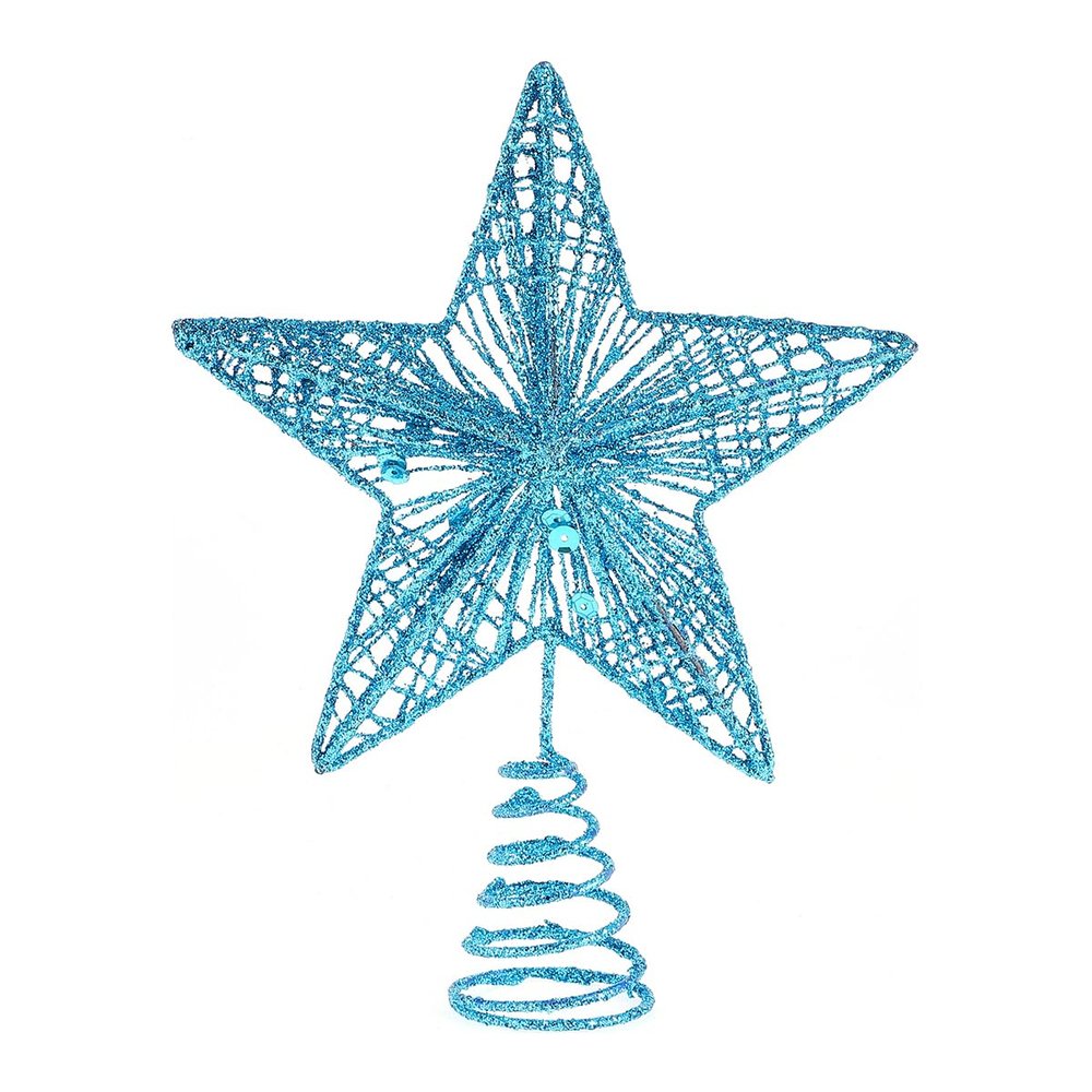 Didiseaon Christmas Tree Toppers Glitter Star Tree Toppers 5 Point Star Treetop Xmas Treetop for Holiday Christmas Tree Party Decoration 20cm Blue