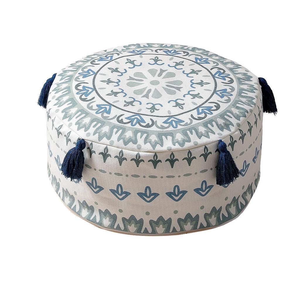MOCOFO Pouf D45xH20cm Scandinavian Simplicity Geometric Print Floor Cushion Cover- Washable Ottoman for Living Room Home Decor