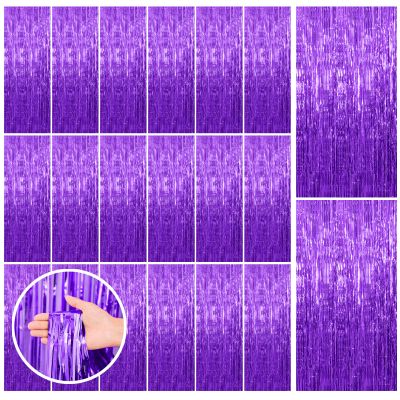 20 Pack Purple Backdrop Tinsel Streamers Foil Fringe Backdrop Halloween Party Decorations Purple Backdrop Curtain Birthday Graduation Bachelorette Christmas New Year Party Decorations