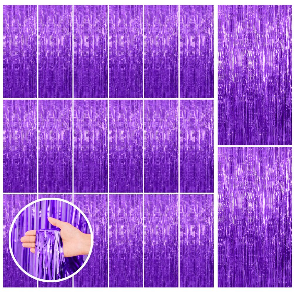 20 Pack Purple Backdrop Tinsel Streamers Foil Fringe Backdrop Halloween Party Decorations Purple Backdrop Curtain Birthday Graduation Bachelorette Christmas New Year Party Decorations