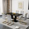 Pvillez Marble Dining Table Set for 6,7 Piece Kitchen Table Set with 63" Black Kitchen Table, Faux Marble Dining Room Table with 6 PU Leather Chairs,Modern Dining Table and Chairs Set for 6 view 2