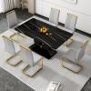 Pvillez Marble Dining Table Set for 6,7 Piece Kitchen Table Set with 63" Black Kitchen Table, Faux Marble Dining Room Table with 6 PU Leather Chairs,Modern Dining Table and Chairs Set for 6 view 3