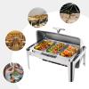 DUTTIETY 9L/9.5QT Roll Top Chafing Dish Buffet Set, Rectangular Rotation 90/180Catering Warmer Server with 3 Pans, Stainless Steel Chafing Server Set for Catering Events view 2