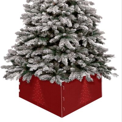 Christmas Tree Collar Tree Box Stand Cover,Christmas Artificial/Pencil/Silm/Skinny Tree Ring 4 Packs Collapsible Tree Skirt for Christmas Xmas Tree,Modern Minimalist Xmas Tree Red Stripes 17"x10"