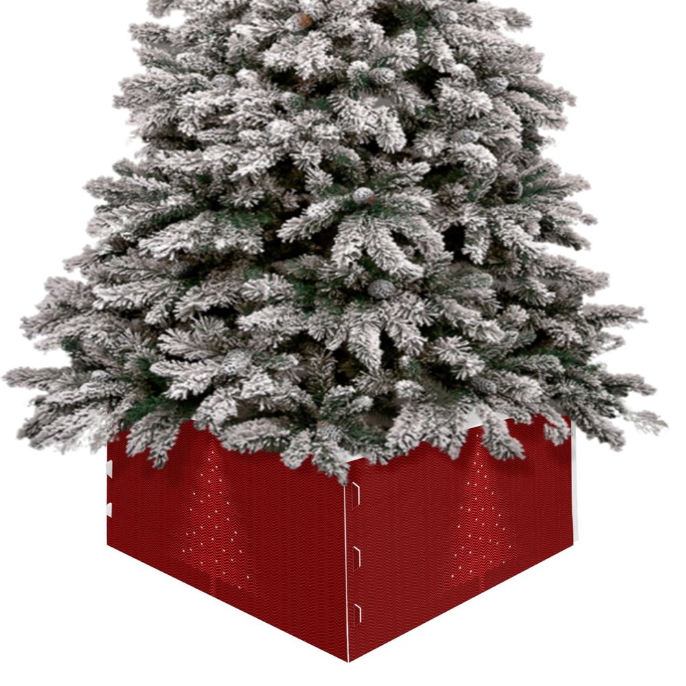 Christmas Tree Collar Tree Box Stand Cover,Christmas Artificial/Pencil/Silm/Skinny Tree Ring 4 Packs Collapsible Tree Skirt for Christmas Xmas Tree,Modern Minimalist Xmas Tree Red Stripes 17"x10"