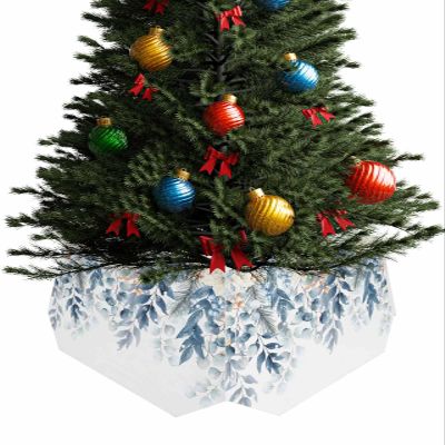 Christmas Tree Collar Tree Box Stand Cover,Blue Christmas Artificial/Pencil/Silm/Skinny Tree Ring 4 Packs Collapsible Tree Skirt for Christmas Xmas Tree,Eucalyptus Leaves Flower Snowflake 14.5"x10"