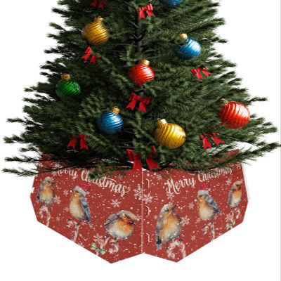 Christmas Tree Collar Tree Box Stand Cover,Christmas Birds Artificial/Pencil/Silm/Skinny Tree Ring 4 Packs Collapsible Tree Skirt for Christmas Xmas Tree,Red Winter Rustic Snowflake 14.5"x10"