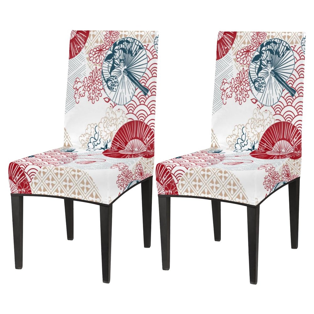 bisibuy Paper Umbrella Fish Scale Chair Cover Set of 2 Dining Room Chair Slipcover Kitchen Stretch Parson Chair Covers Protect for Party, Banquet, Home Decor